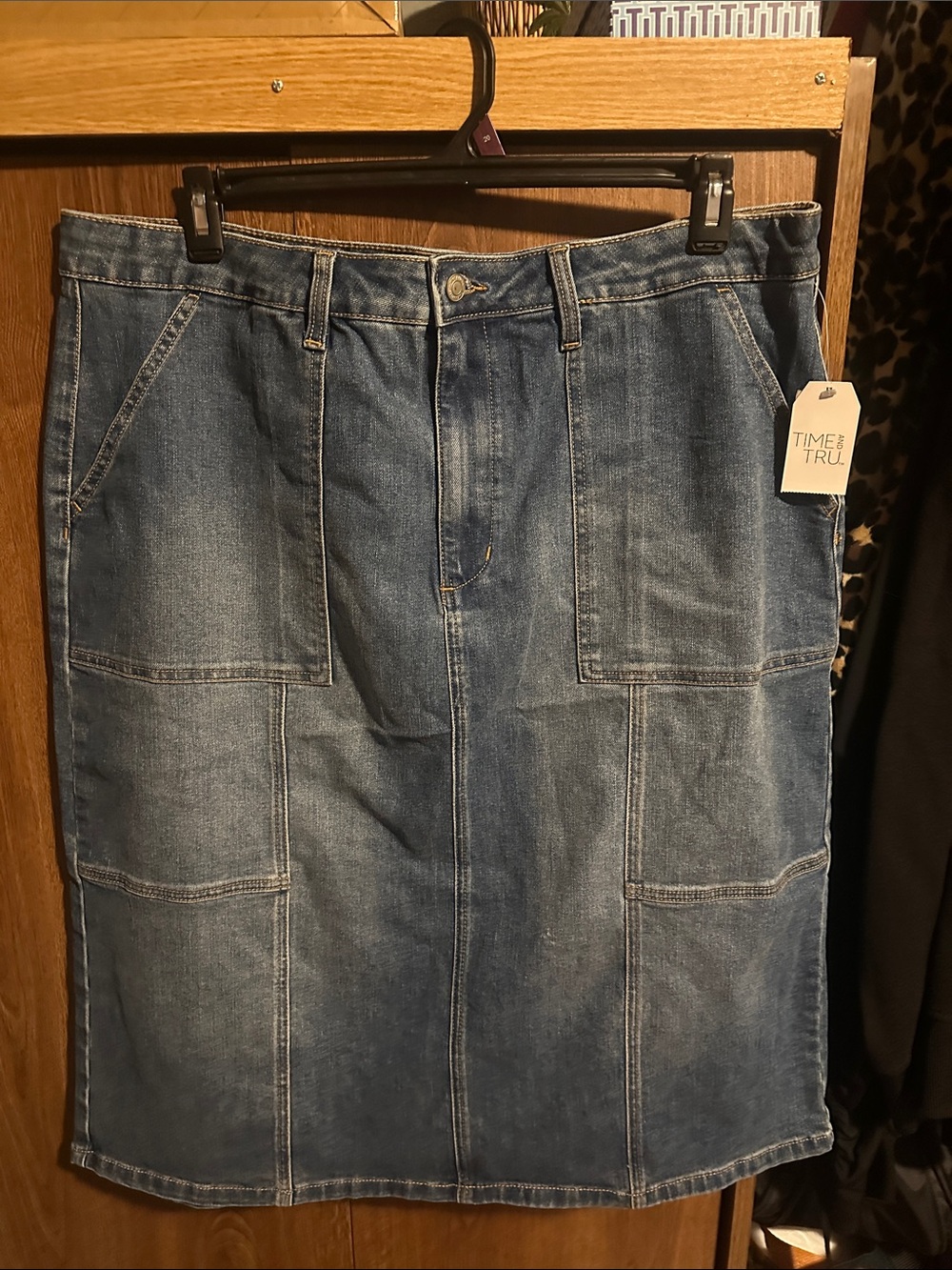 Blue Denim Utility Jeans Skirt.  Woman